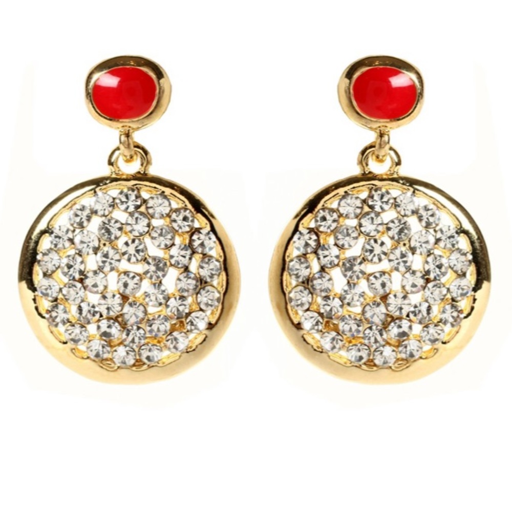 Gold-tone brass, crystal, enamel earrings - posts